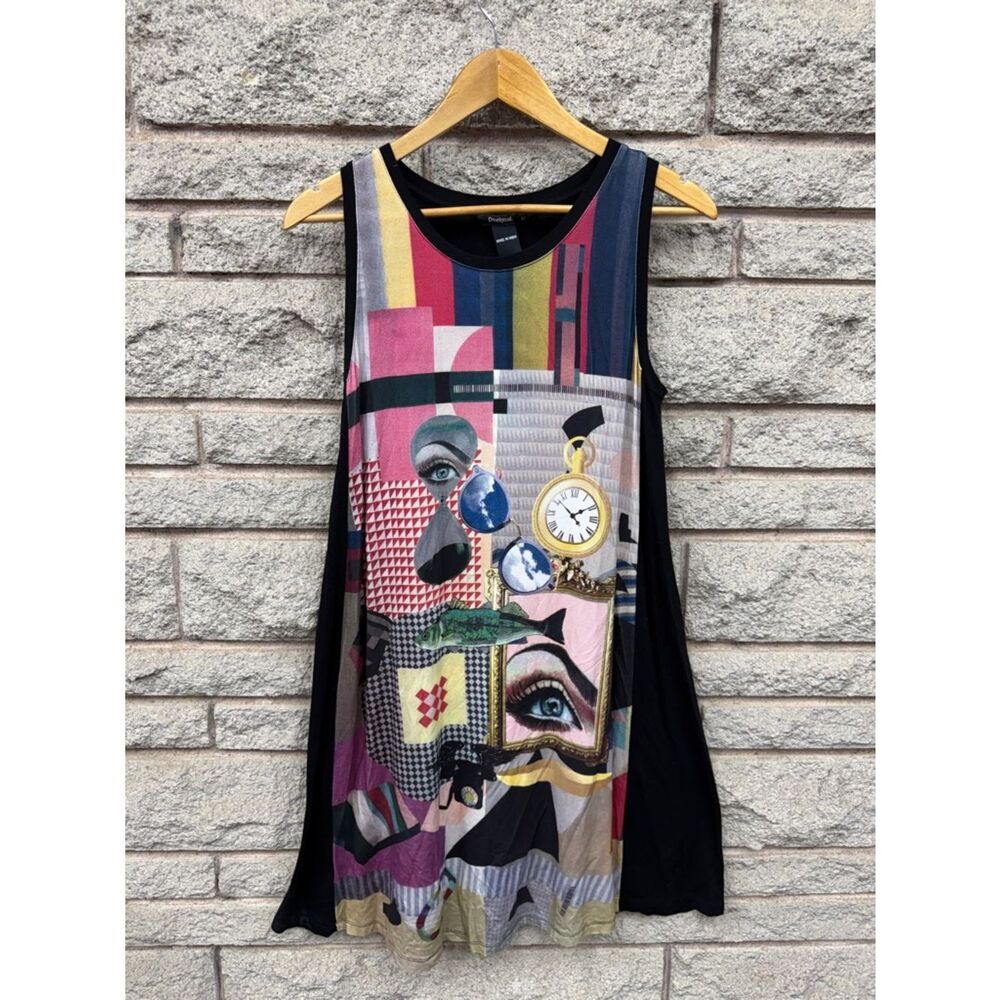 Desigual Multicolor Graphic Sleeveless Dress with Black Sides